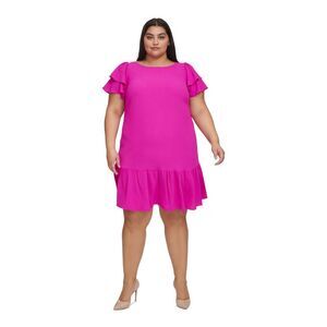 DKNY Womens Pink Flounce Hem Flutter Sleeve Above The Knee Shift Dress Plus 20W
